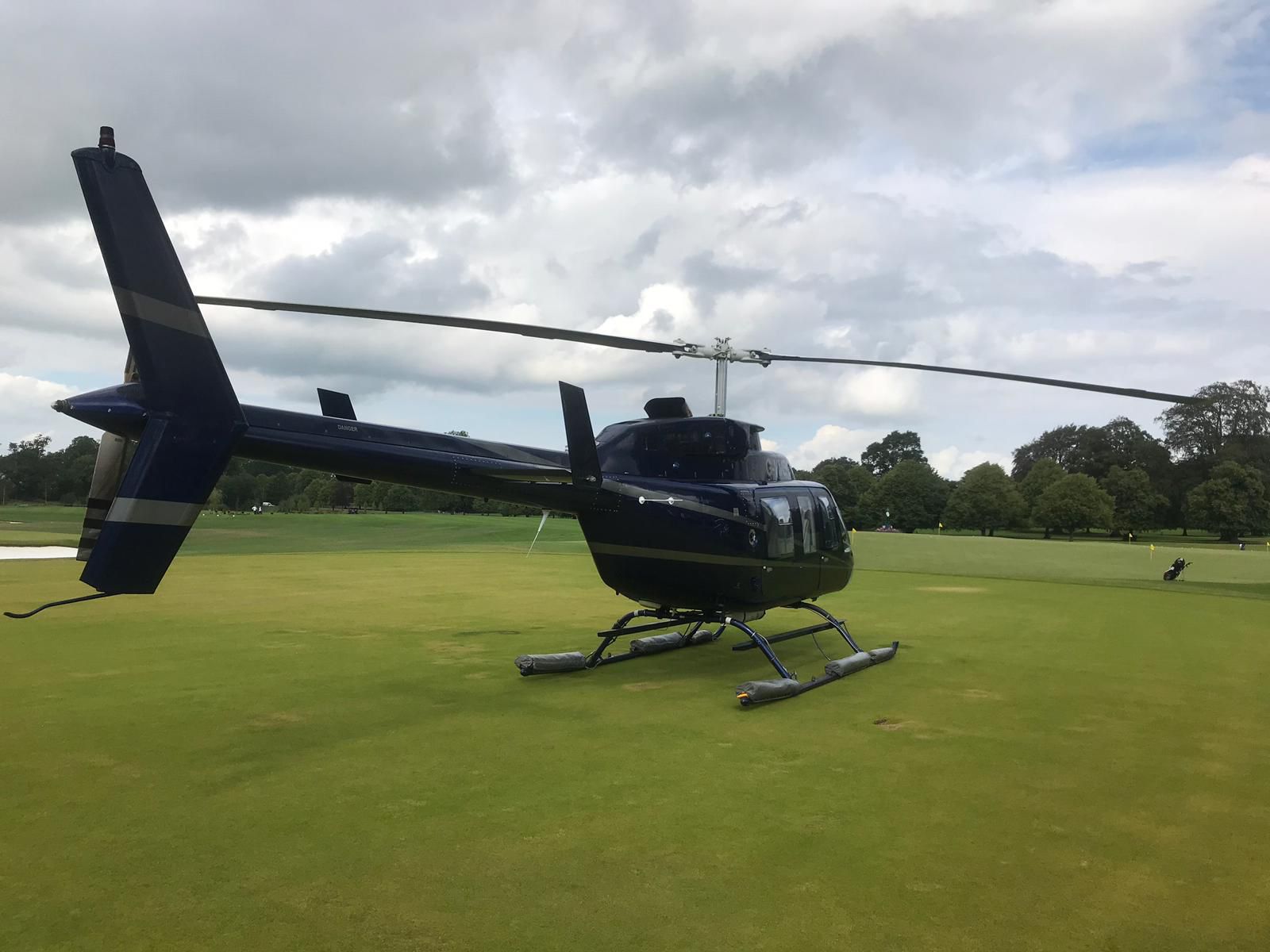 Weddings - Helicopter landing outside Manor House, where the wedding will occur